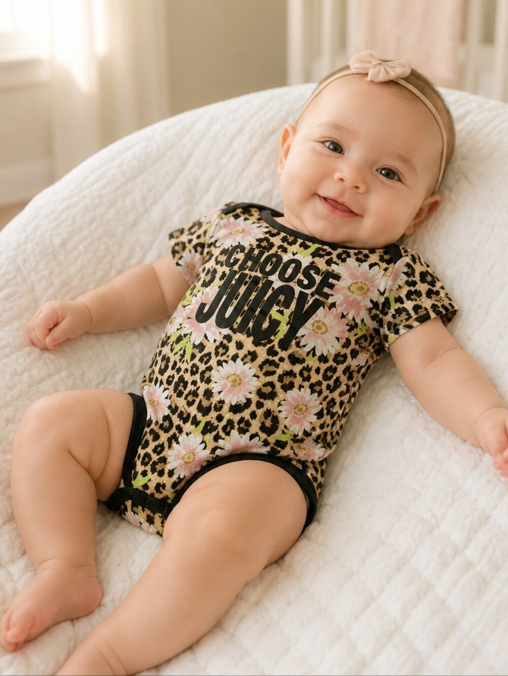 Juicy Couture Baby Girl 3 6M Leopard Floral Bodysuit Pink Designer Onesie Infant